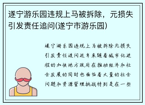 遂宁游乐园违规上马被拆除，元损失引发责任追问(遂宁市游乐园)